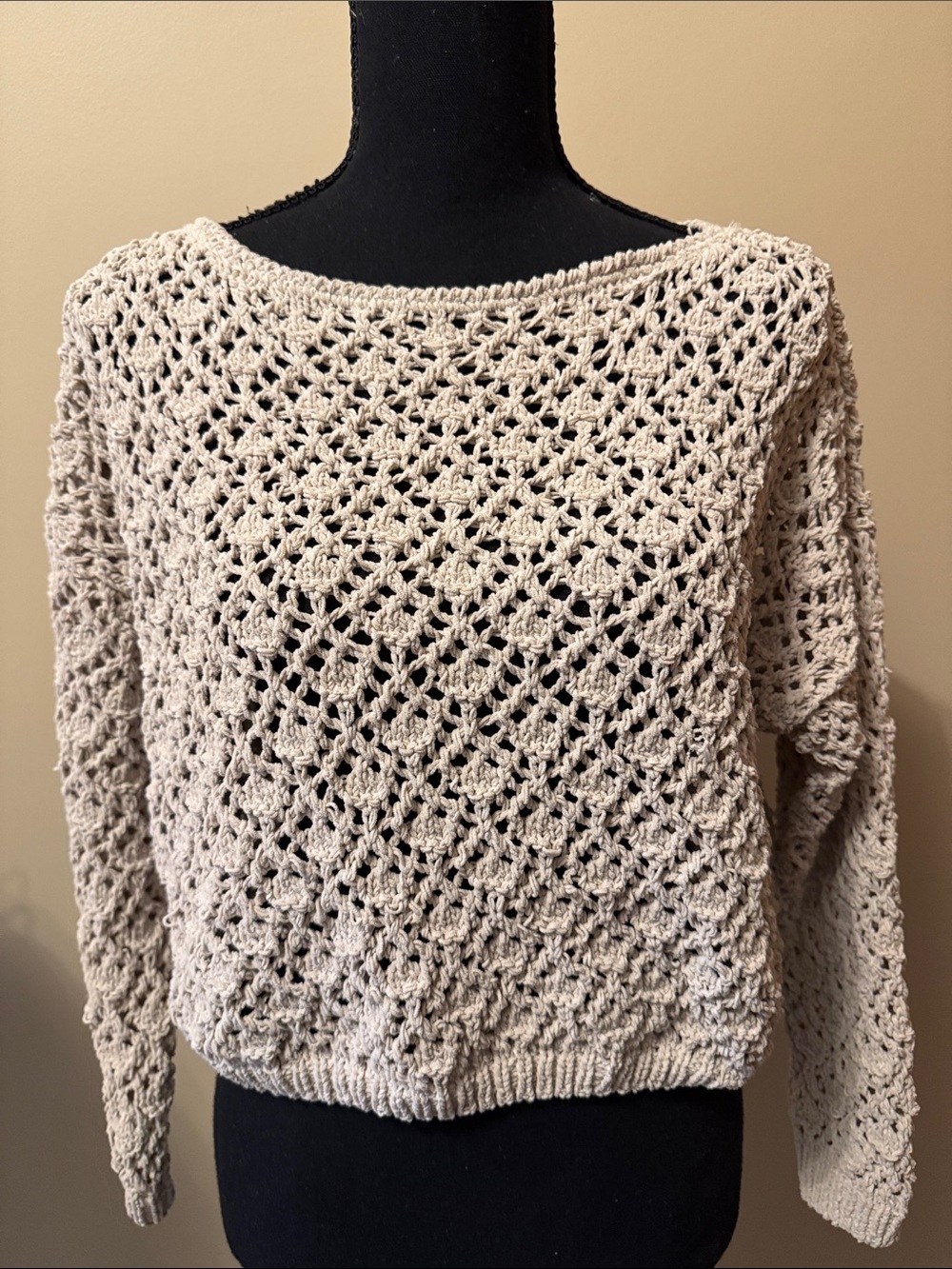 moon & madison Cream Open-Knit Crewneck Sweater